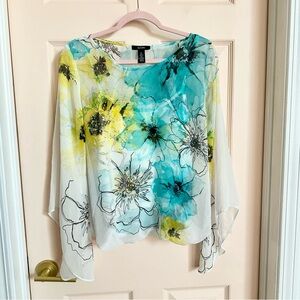 Blue and yellow watercolor Alfani top
